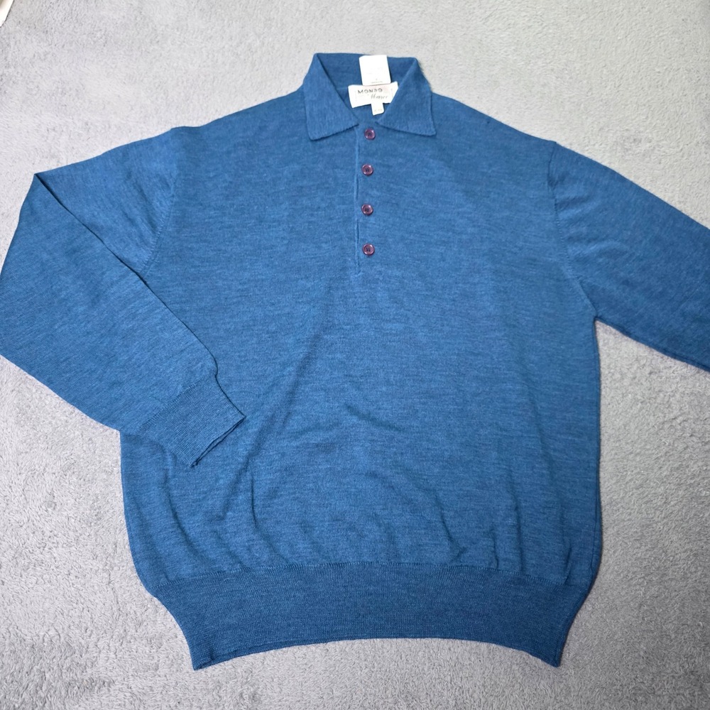 Mondo di Marco Mens XL Polo Sweater Blue 100% Merino Wool Made in Italy
